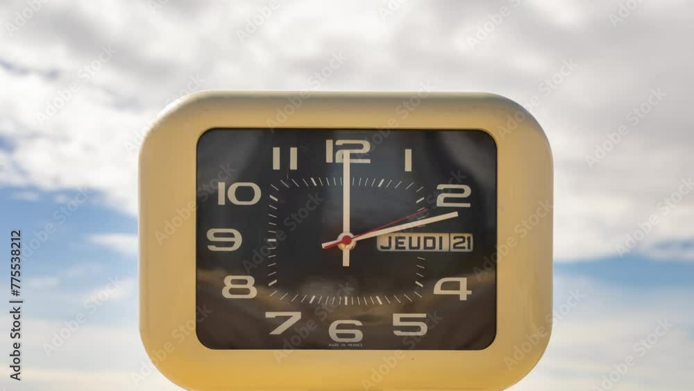 Poster clock with time passing during 1 hour with sky and sea in background