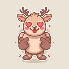 kawaii deer animal character mascot with love sign hand gesture isolated cartoon