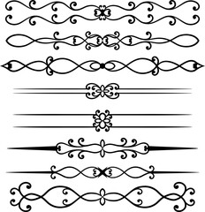 Set of decorative divider elements. Border florish collection. Vector.