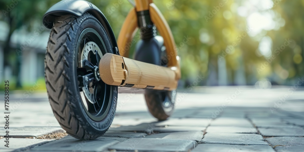 Canvas Prints Eco-friendly scooter with bamboo frame, close-up detail, soft natural light, sustainable urban transport 