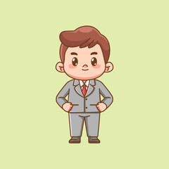 Cute businessman hips suit office workers kawaii chibi character mascot illustration outline style design