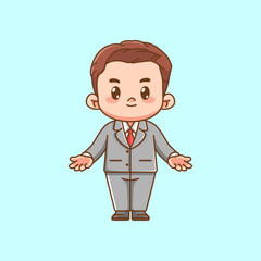 Cute businessman cheerful suit office workers kawaii chibi character mascot illustration outline style design