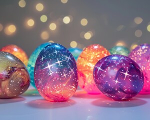 Galactic glow Easter eggs with fluorescent cosmic patterns