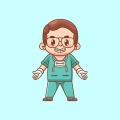 Cute cheerful doctor medical personnel character kawaii chibi character mascot illustration outline style design