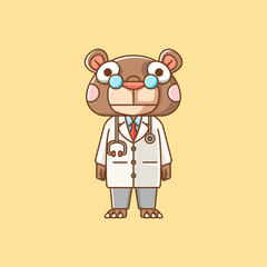 Cute bear doctor medical personnel chibi character mascot icon flat line art style illustration concept cartoon 0