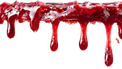 melt strawberry Jam dripping line from the top, isolated on transparent background, copyspace