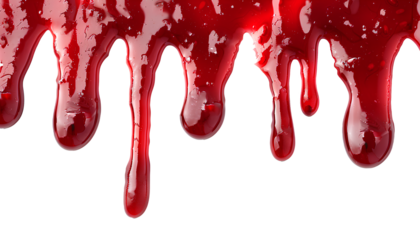 melt strawberry Jam dripping line from the top, isolated on transparent background, copyspace