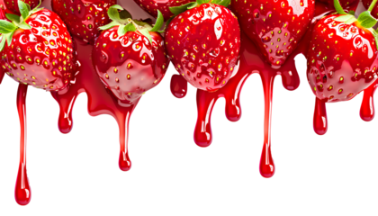 melt strawberry Jam dripping line from the top, isolated on transparent background, copyspace