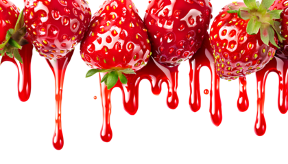 melt strawberry Jam dripping line from the top, isolated on transparent background, copyspace