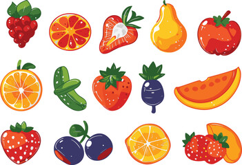 set of fruits and vegetables vector