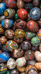 Fototapeta na wymiar Moroccan bazaar Easter eggs with spice colors and intricate designs