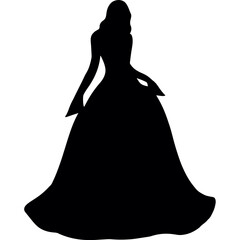 Bride in wedding dress, princess silhouettes vector, pretty bridesmaids, wedding card © FyfaMetarial