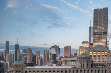 Chicago Downtown. Cityscape image of Chicago, Ill. USA during twilight blue hour showing high...