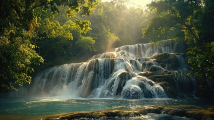 Fototapeta na wymiar Dunns River Falls Jamaican Beauty, Capture the vibrant spirit and natural beauty of Dunns River Falls in Jamaica, with its cascading waters and lush tropical surroundings, epitomizing the allure of th