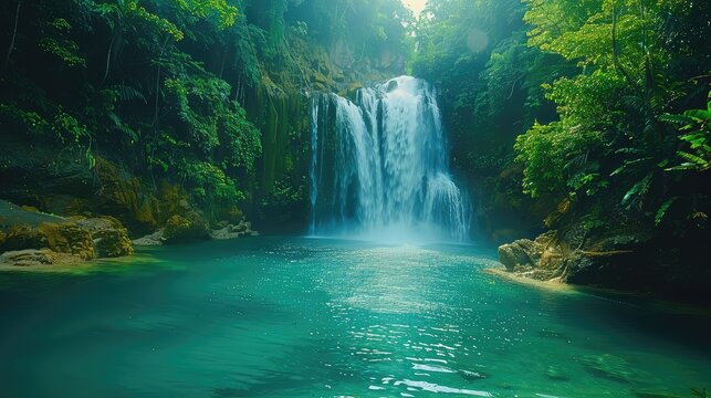Tumalog Falls Hidden Gem, Highlight the hidden gem that is Tumalog Falls in the Philippines, tucked away in a lush jungle paradise, offering a serene 