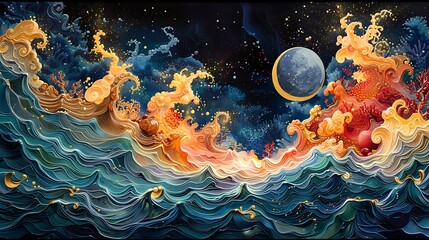 Oceanic Symphony: Energetic Fluid Art - obrazy, fototapety, plakaty