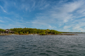 Fototapeta na wymiar Boquerón island islands in San Bernardo with blue sky. Colombia.