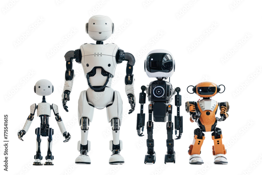 Poster Robots: Technology is advancing and playing a greater role in daily life. People are interested in the abilities and benefits of robots in various fields, Isolated on a transparent background.