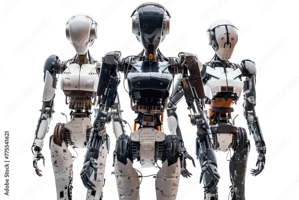 Poster Robots: Technology is advancing and playing a greater role in daily life. People are interested in the abilities and benefits of robots in various fields, Isolated on a transparent background.