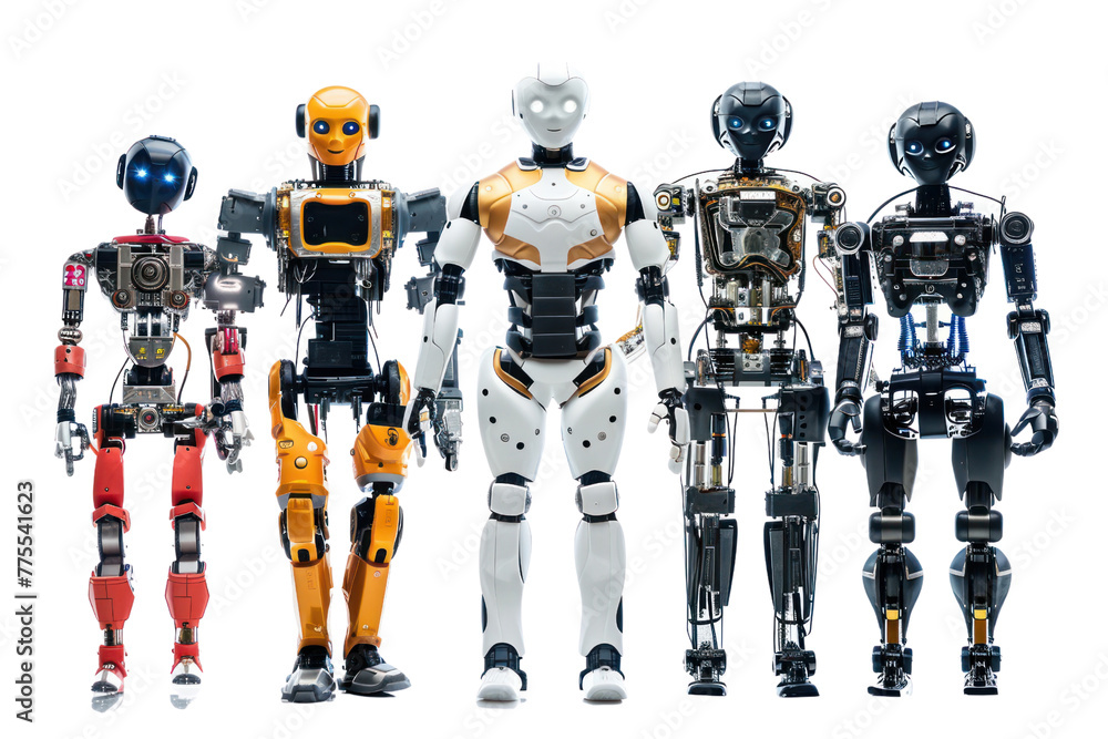 Poster Robots: Technology is advancing and playing a greater role in daily life. People are interested in the abilities and benefits of robots in various fields, Isolated on a transparent background.