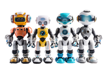 Robots: Technology is advancing and playing a greater role in daily life. People are interested in the abilities and benefits of robots in various fields, Isolated on a transparent background.