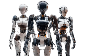 Robots: Technology is advancing and playing a greater role in daily life. People are interested in the abilities and benefits of robots in various fields, Isolated on a transparent background.