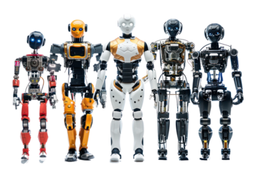 Robots: Technology is advancing and playing a greater role in daily life. People are interested in the abilities and benefits of robots in various fields, Isolated on a transparent background.