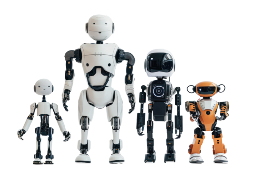 Robots: Technology is advancing and playing a greater role in daily life. People are interested in the abilities and benefits of robots in various fields, Isolated on a transparent background.