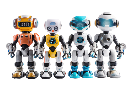 Robots: Technology is advancing and playing a greater role in daily life. People are interested in the abilities and benefits of robots in various fields, Isolated on a transparent background.