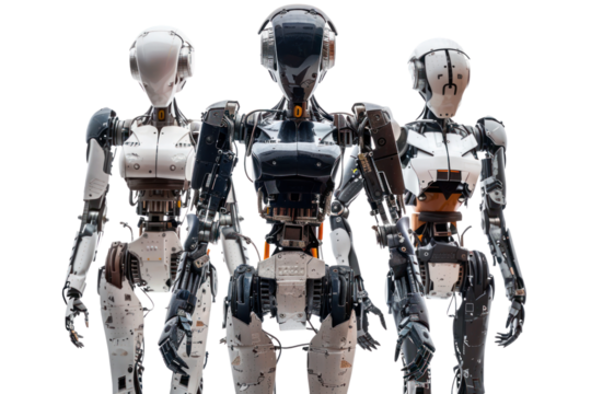 Robots: Technology is advancing and playing a greater role in daily life. People are interested in the abilities and benefits of robots in various fields, Isolated on a transparent background.