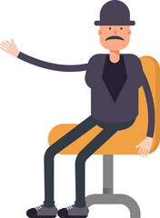 Old Man Character Sitting on Office Chair

