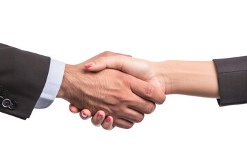Successful Negotiation: Two men and women shake hands after agreeing on a deal. Demonstrates negotiation skills and professionalism.Isolated on a transparent background.
