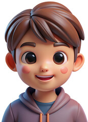 3d render  portrait of cute kawaii boy isolated transparent, generative ai 