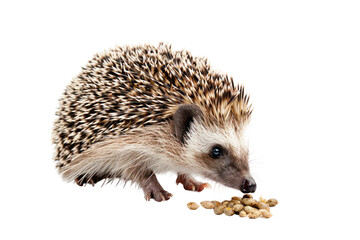 Obraz premium pied hedgehog eating food, Isolated on a transparent background.