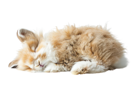 Sleeping angora rabbit, Isolated on a transparent background.