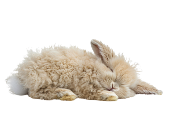 Sleeping angora rabbit, Isolated on a transparent background.