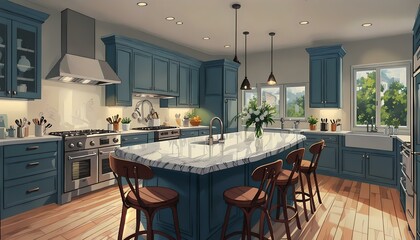 Home kitchen concept design illustration. Generative AI.