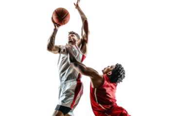 Basketball, high-five basketball player with teammates.Isolated on a transparent background.