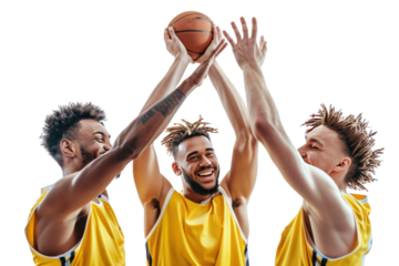 Basketball, high-five basketball player with teammates.Isolated on a transparent background.