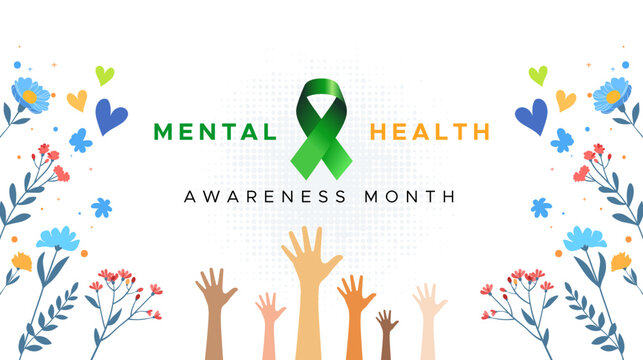 Mental Health Awareness Month. in May. Take care of your body, take care of your health and mind. Increase awareness of mental health. Control and protection. Prevention campaign