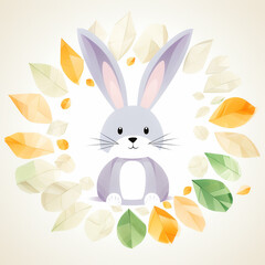 A bunny surrounded by a circle of origami carrots close-up on its delighted