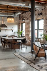 Professional Photography of a Historic Downtown Loft Conversion With Exposed Brick Walls, High Ceilings, and Industrial-Chic Aesthetics, Generative AI