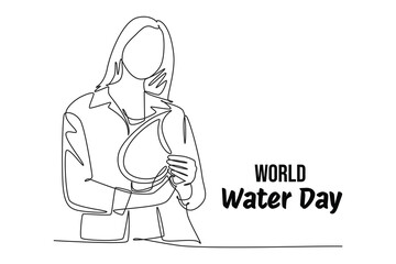 One continuous line drawing of world water day concept. Doodle vector illustration in simple linear style.