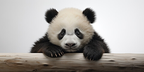 Close-up of a panda's face, eyes gently gazing into the distance, rendered in hyper-realistic clay...