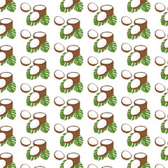 Coconut print pattern seamless. Half coconut on a white background for printing, cutting, and crafts Ideal for mugs, stickers, stencils, web, cover, wall stickers, home decorate and more.