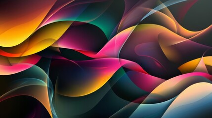 Colorful Flowing Shapes and Lines on Dark Background, Modern Abstract Design Illustration