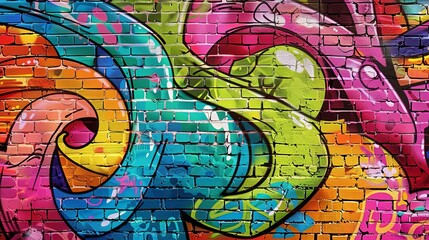 Colorful graffiti on a grungy brick wall, urban art vector illustration