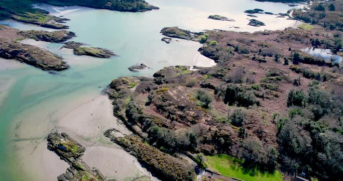 A 4K reveal Drone shot On Kilfadda Bridge looking south on Mizen Peninsula  Cork Ireland