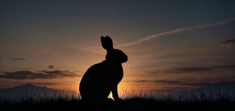  Easter Bunny Silhouette - Dusk Hues - Minimalist Easter Vertical Background - Serenity and Warmth - Generative AI