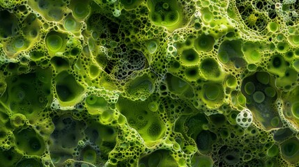 From afar this microscopic landscape appears to be a vast forest of green algae cells. - obrazy, fototapety, plakaty